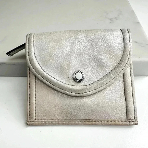 Aimee Kestenberg Metallic Silver Shimmer Small Leather Wallet - Picture 1 of 10